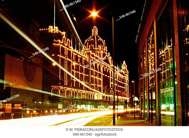 Harrods department store, night. London. Great Britain. UK