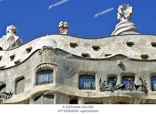 THE CASA MILA IS A SIX STOREY RESIDENTIAL BUILDING BUILT BY ANTONIO GAUDI FOR THE FABRIC MAKER PEDRO MILA. IT HAS BEEN NICKNAMED 'LA PEDRERA'