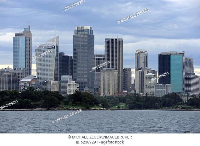 Skyline of the city centre, high-rise office buildings in the Central Business District, CBD, Sydney Harbour, Sydney City, Sydney, New South Wales, NSW
