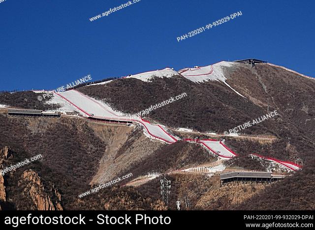 01 February 2022, China, Yanqing: View of the snow-covered slope at the National Alpine Ski Center. The Beijing Winter Olympics will be held from 04-20 February...