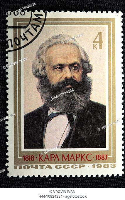 stamp, historical, history, Karl Marx, 1818-1883, USSR, 1983, Soviet Union, communism, Marxism