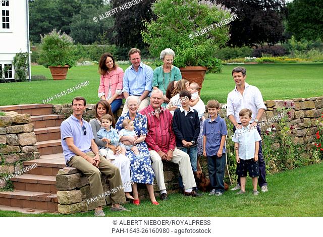 The Danish royal family Prince Joachim (L), Princess Marie (2nd L) with Prince Henrik, (back, L-R) Carina Axelsson and partner Prince Gustav with Princess...