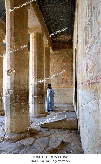 Deir el Bahari, Luxor, Egypt: temple of the queen Hatshepsut (New Kingdom 1567-1080 b.C.) at Deir el Bahari called Djeser-Djeseru: a porch