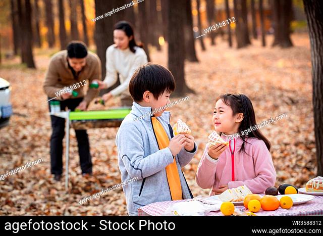 Happy family outdoor barbecue