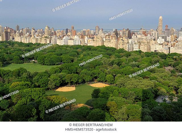 United States, New York City, Manhattan, Central Park and the Central Park East skyscrapers