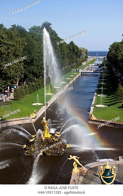 Russia, Europe, Saint Petersburg, Peterburg, City, Peterhof, Palace, Summer Palace, world heritage, park, fountain, pond