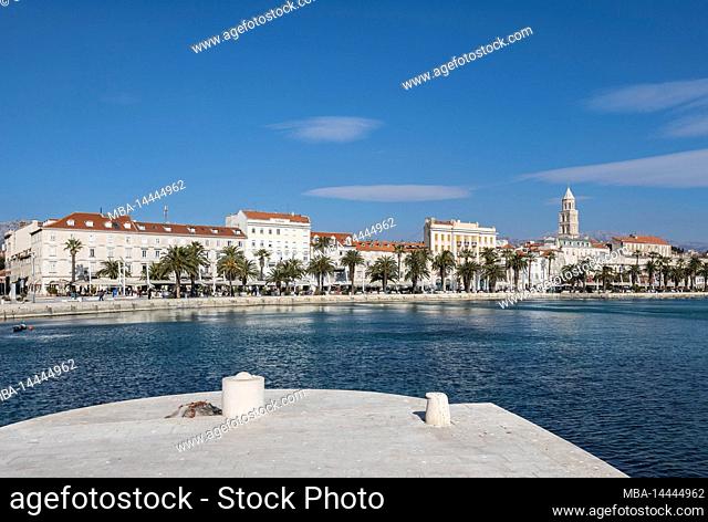 View over the harbor basin to the old town, Split, Split-Dalmatia County, Dalmatia, Croatia, Europe