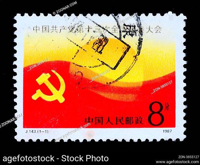 A Stamp printed in China shows the 13th congress of CPC, 1987