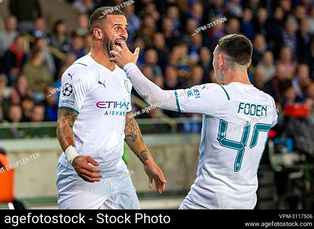 Manchester City's Kyle Walker celebrates after scoring the 0-3 goal during a game between Belgian soccer team Club Brugge and English club Manchester City