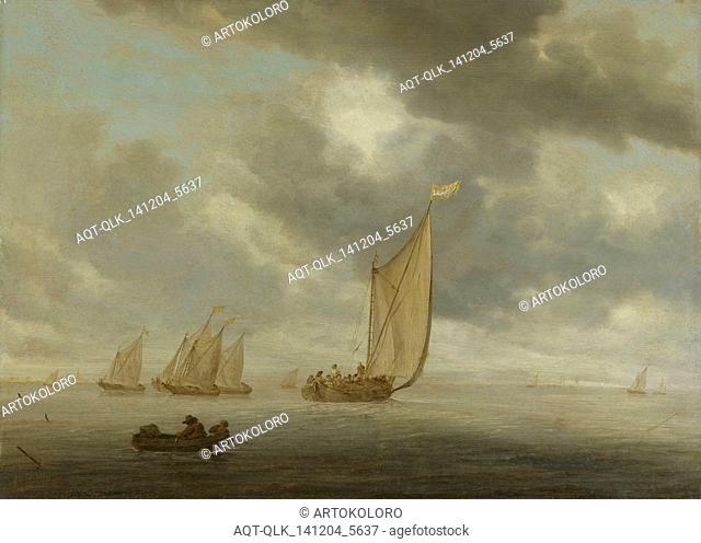 Sailing vessels on a inland body of water, Salomon van Ruysdael, 1630 - 1670