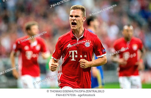 Bayern's Joshua Kimmich in action during the Champions League Group D soccer match between Bayern Munich and FC Rostov in the Allianz Arena in Munich, Germany