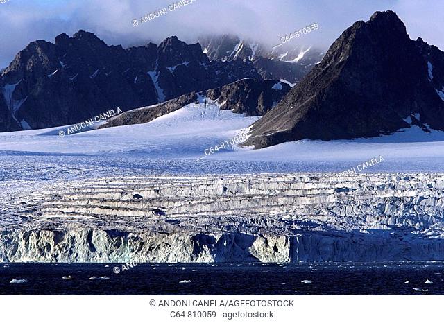 Glaciers and icebergs at the Svalbard archipelago. Spitsbergen island, Arctic Ocean, Norway