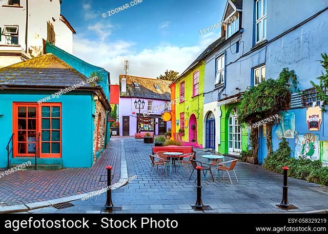Street with bright colored houses in Kinsale, Ireland