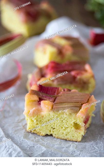 Slices of rhubarb cake