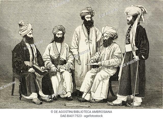 A group of dignitaries in Kabul, Afghanistan, illustration from the magazine The Graphic, volume XVIII, no 467, November 9, 1878