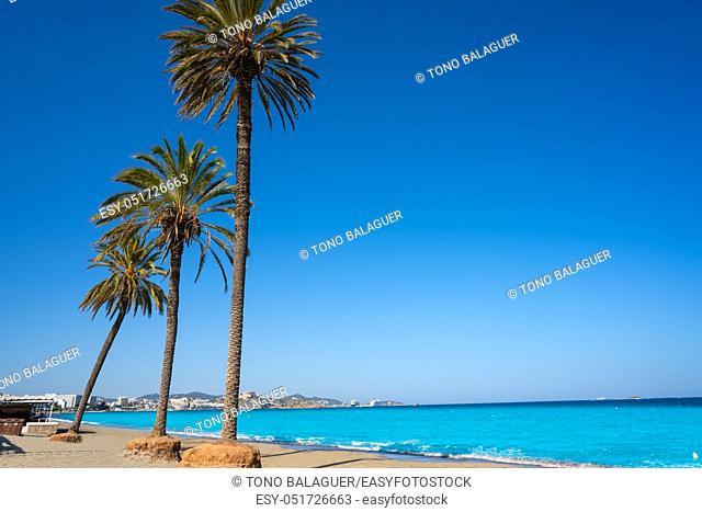 Ibiza Playa d En Bossa beach in Sant Josep of Balearic Islands