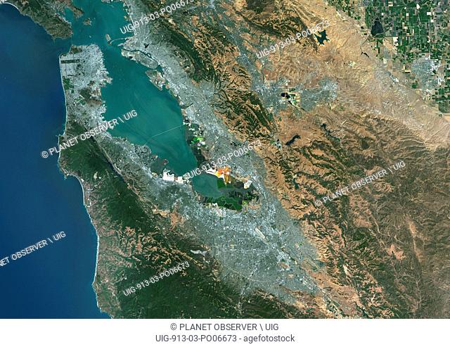 Colour satellite image of San Francisco and San Jose, United States. Image taken on July 24, 2014 with Landsat 8 data