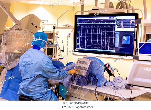 Radiofrequency ablation used in the treatment of heart rhythm disorders, Limoges hopital, France