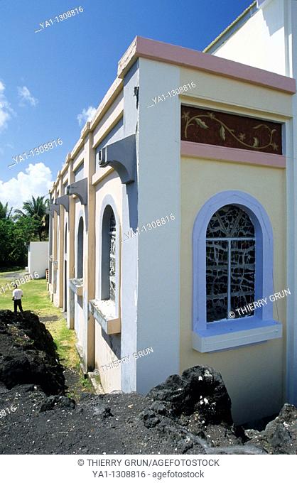 Notre dame des laves church, Piton Sainte Rose, La Reunion island (France), Indian Ocean. In 1977 a lava flow separated at church's door