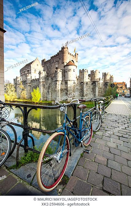 Gravensteen by bike, Ghent, Belgium