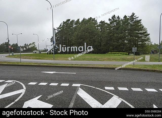 Riga, Latvia, A sign for Jurmala, a well to do suburb
