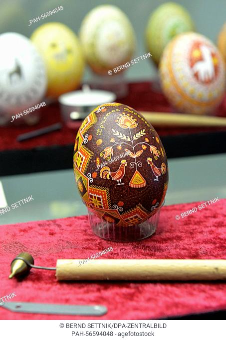 Colourful painted Easter eggs are on display at the Museum in Senftenberg, Germany, 11 March 2015. More than 1000 artistically decorated Easter eggs from 50...