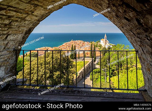 St. George's Parish Church viewed from Piran town walls. Piran, Istria, Slovenia