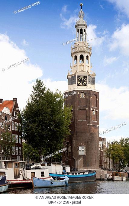 The Montelbaanstoren Tower at the Waalseilandsgracht, Amsterdam, The Netherlands