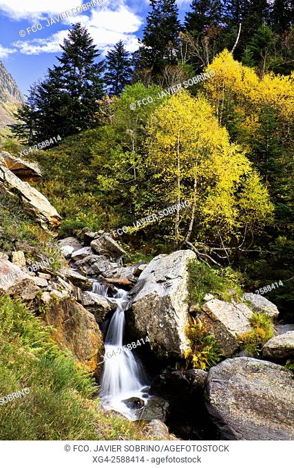 Cascada junto al Pla Grauer. Valle de Torán - Aran - Vall d'Aran. Pirineo Catalán - Provincia de Lleida - Cataluña - España. Europa