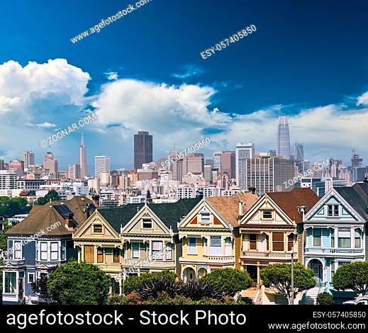 The Painted Ladies - Victorian style homes view from Alamo Square in San Francisco, California, USA