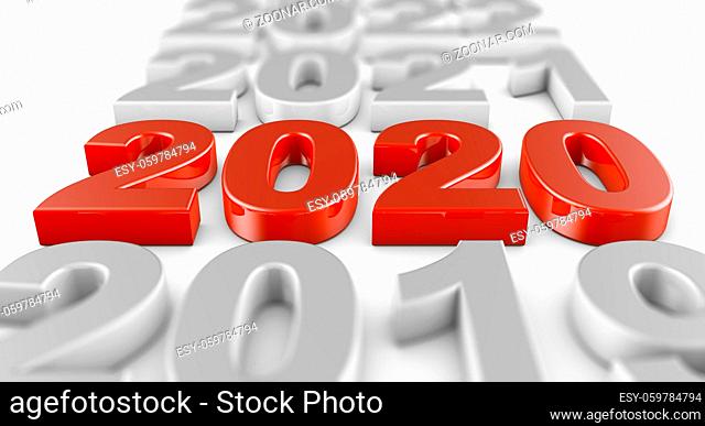 Red voluminous figures 2020 on a white background. 3d rendering