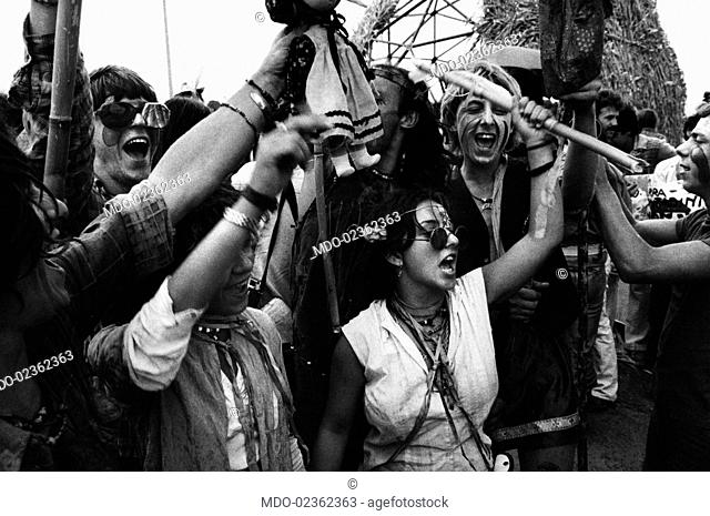 Young people members of the Indiani Metropolitani movement demonstrating during the demonstration against the nuclear power plant of Montalto di Castro