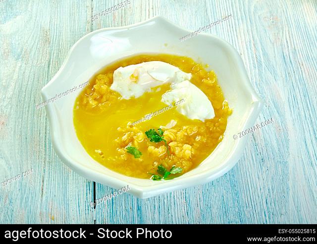 Spiced Lentils and Poached Eggs, indian vegetarian