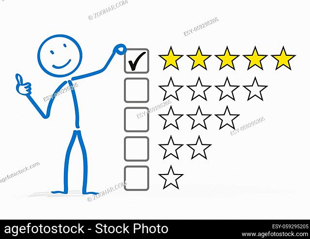 Stickman with rating stars on the white. Eps 10 vector file