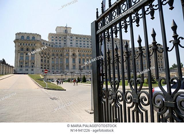 Entrance to The Palace of Parliament, Casa Poporului (House of the People), Bucharest. Romania