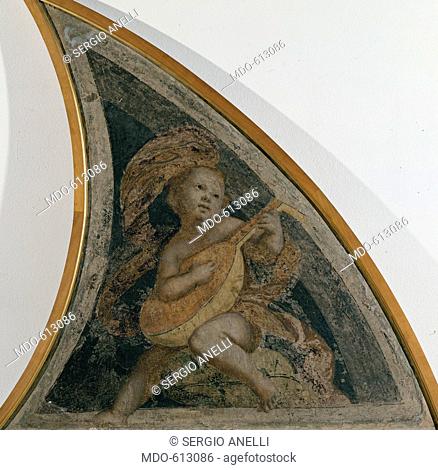 Angel with Mandola, by Ferrari Gaudenzio, 1539 - 1539, 16th Century, fresco transferred to canvas, wooden frame. Italy, Lombardy, Milan, Brera Art Gallery