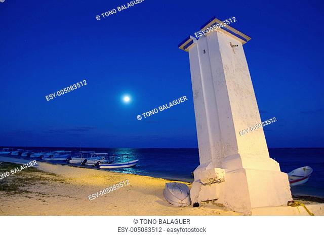 lighthouse Puerto Morelos night moon sea
