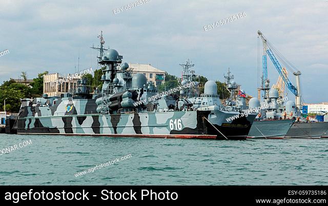Sevastopol, Russia - June 09, 2016: Missile hovercraft Samum 616. Sevastopol naval base of the Black Sea Fleet. Crimea