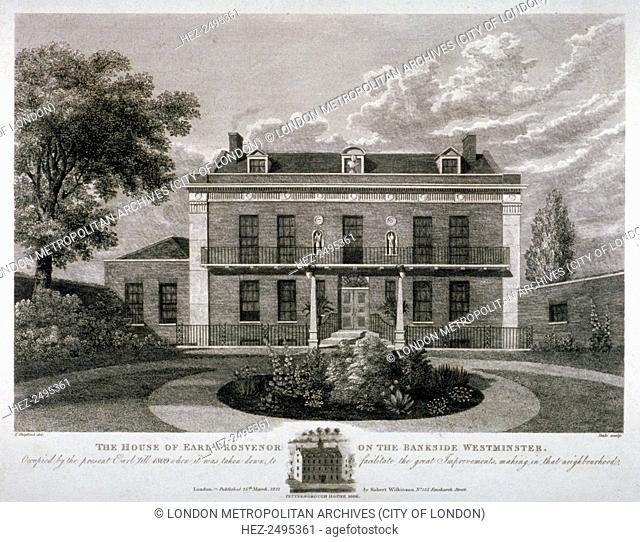 Peterborough House, Millbank, Westminster, London, 1821. Peterborough House was the home of Earl Grosvenor