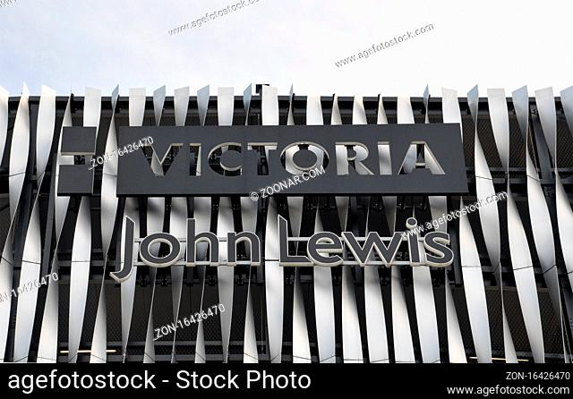 eeds, west yorkshire, england: 3 september 2020: the facade of the victoria quarter shopping center and john lewis retail developments in leeds west yorkshire
