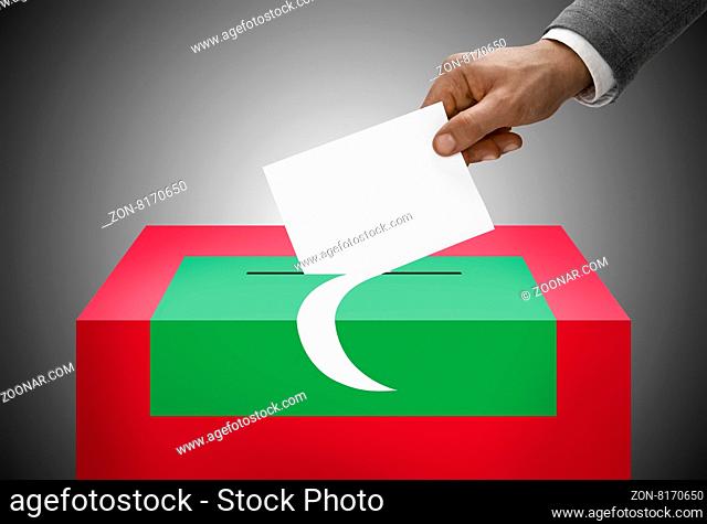 Ballot box painted into national flag colors - Maldives