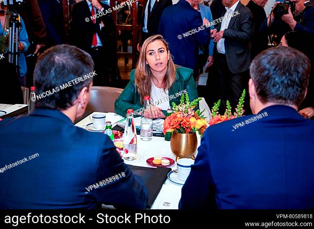 Expert on international law professor Cochav Elkayam-Levy pictured during a meeting with De Croo and Sanchez, during a one-day visit of both Belgian and Spanish...