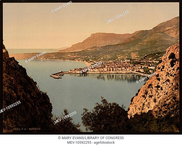 Seen from the cliffs, Mentone, Riviera . Date between ca. 1890 and ca. 1900