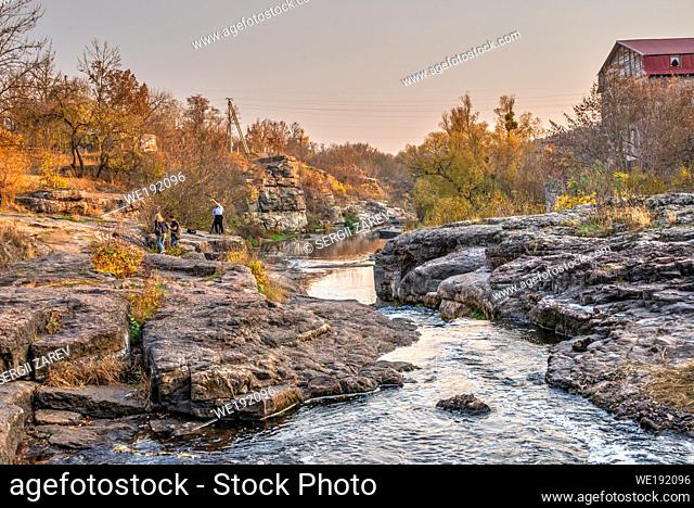 Buky, Ukraine 10. 19. 2019. Buky Canyon and Hirskyi Tikych river, one of the natural wonders of Ukraine, in the fall