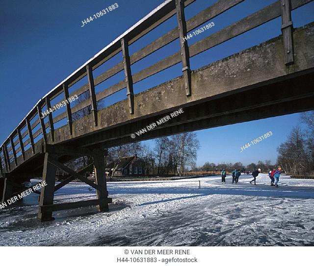 10631883, bridge, Dwarsgracht, ice, skating, ice skater, spare time, footbridge, Holland, wooden bridge, canal, channel, Nethe