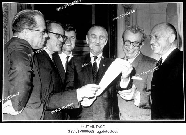 Senators Thomas Kuchel, Philip Hart, Edward Kennedy, Mike Mansfield, Everett Dirksen and Jacob Javits During Voting Rights Bill Passage, 1965