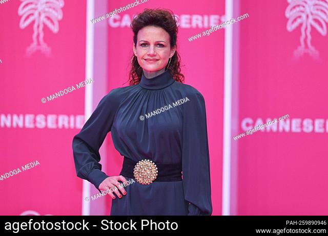 Cannes, France - October 09, 2021: Canneseries, International Series Festival and MIPCOM with Italian American Actress Carla Gugino