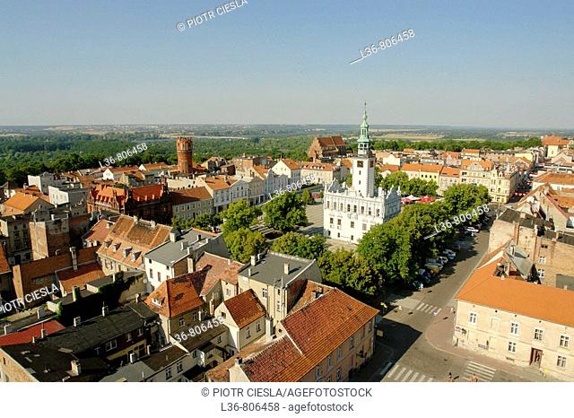 Chelmno an old town in the Pomerania region. The market place and the Town Hall