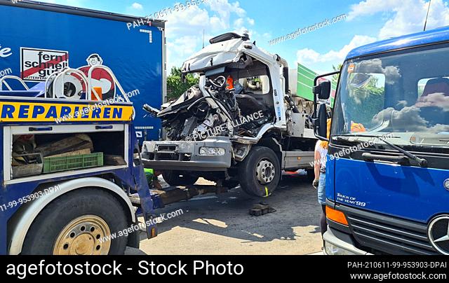 11 June 2021, Berlin: View of the accident scene on the A113. Two men were fatally injured in a serious accident on the Berlin city highway