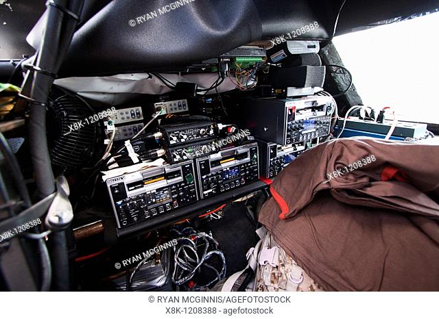 The interior cockpit of Sean Casey's 'Tornado Intercept Vehicle', an armoured truck designed to withstand the winds of a tornado, in Kansas, May 6, 2010